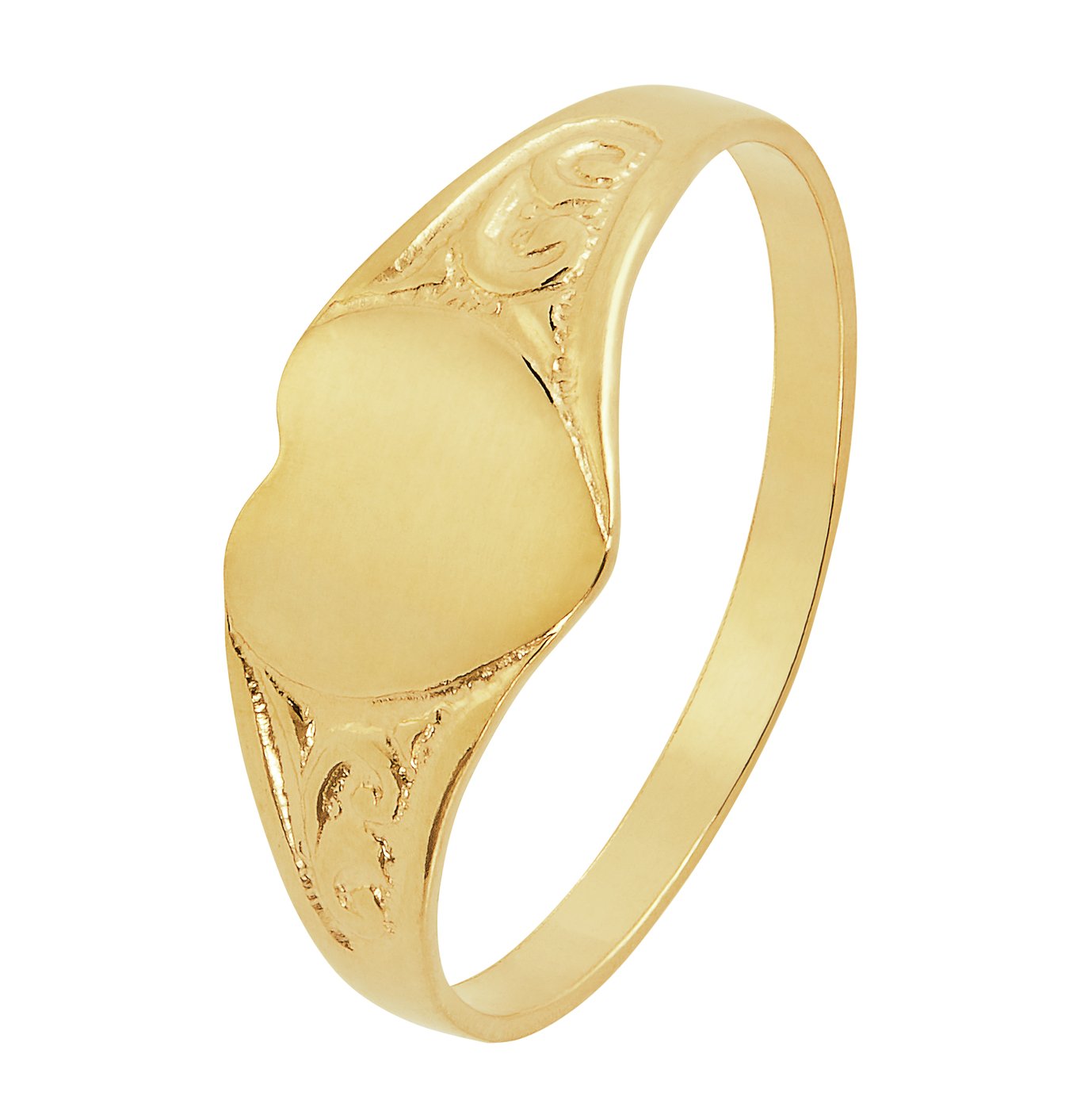 Made in England 9ct Yellow Gold Children's Fancy Heart Design Signet Ring